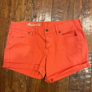 Madewell Coral Orange Rolled Hem Cotton Shorts